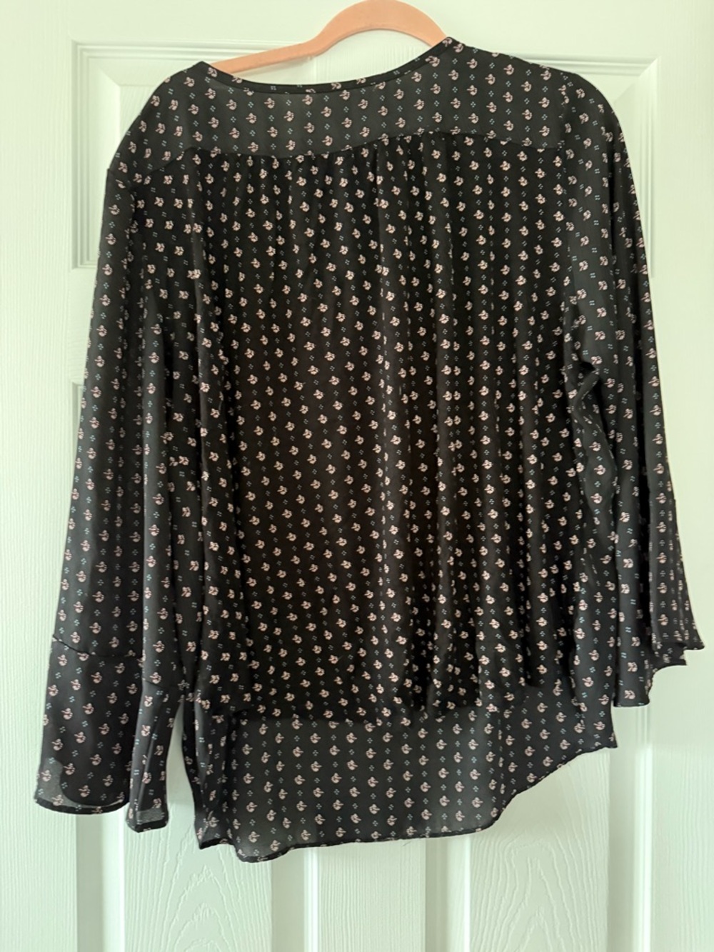 LOFT Black Floral-Print Long-Sleeve Blouse - Picture 2 of 2
